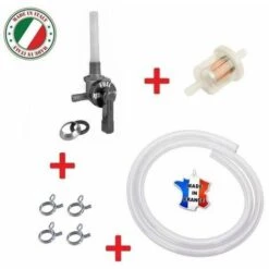 CYCLINGCOLORS Kit Essence Universel : Robinet M10 X 100 Coudé MBK 51 + Durite + Filtre + Collier Mobylette