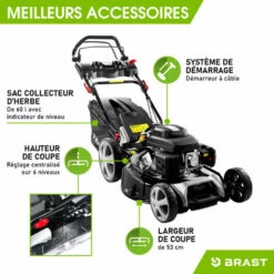 Tondeuse Thermique Tractée 53cm 224cc 2.800 Trs/min 7cv Moteur De Marque 4 Temps 60l Réglage Central 30-80mm, Capot En Tôle En Acier, 4 En 1 - 21224 POWER De Brast -France Tondeuse Soldes Boutique 32162606 3