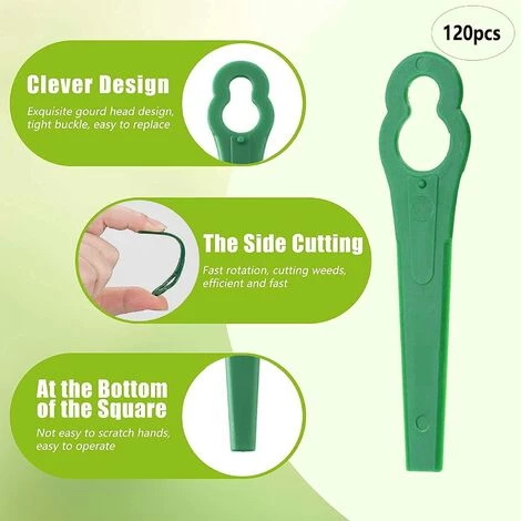 HKLFFJA 120pcs Lames En Plastique De Rechange Pour Coupe Bordure Lame De Tondeuse à Gazon Lames Pour Débroussailleuse Sans Fil Lames De Coupe De Remplacement Pour Jardin Pelouse (Vert) 5 HKLFFJA 120pcs Lames En Plastique De Rechange Pour Coupe Bordure Lame De Tondeuse à Gazon Lames Pour Débroussailleuse Sans Fil Lames De Coupe De Remplacement Pour Jardin Pelouse (Vert) – Image 3