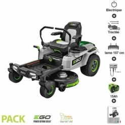 EGO POWER+ Tondeuse à Gazon Zero Turn Batterie 15Ah Chargeur Mural Inclus Ego Coupe 107 Cm ZT4201E - Gris